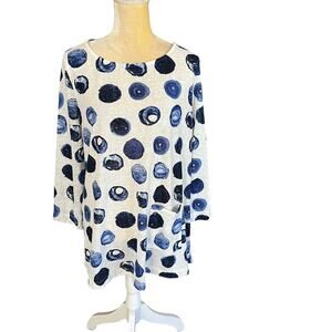 Ali Miles Artsy Blue Polka Dot Tunic Top Size Large